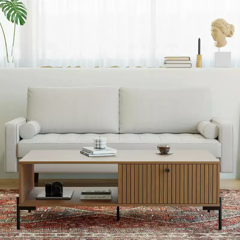 Tree City- 70 Faux Leather Loveseat Sofa, Mid-Century Modern 3-Seater Couch for Small Spaces, Apartment Living Room