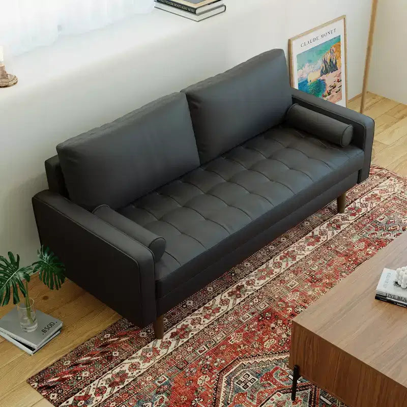 Tree City- 70 Faux Leather Loveseat Sofa, Mid-Century Modern 3-Seater Couch for Small Spaces, Apartment Living Room