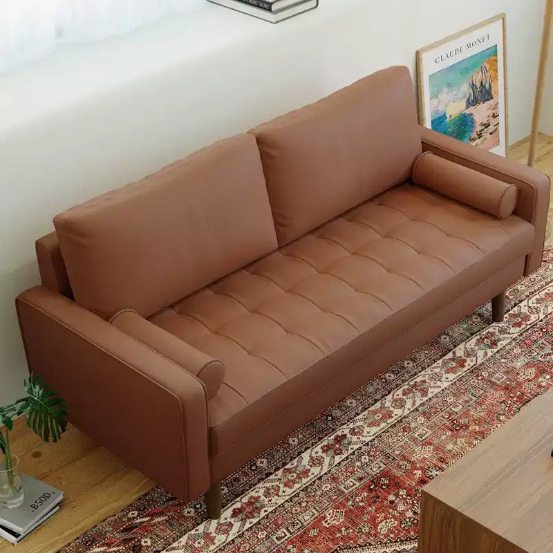 Tree City- 70 Faux Leather Loveseat Sofa, Mid-Century Modern 3-Seater Couch for Small Spaces, Apartment Living Room