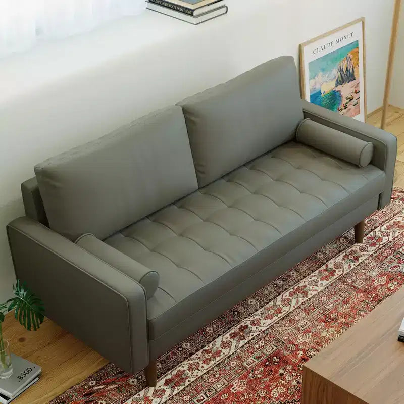 Tree City- 70 Faux Leather Loveseat Sofa, Mid-Century Modern 3-Seater Couch for Small Spaces, Apartment Living Room