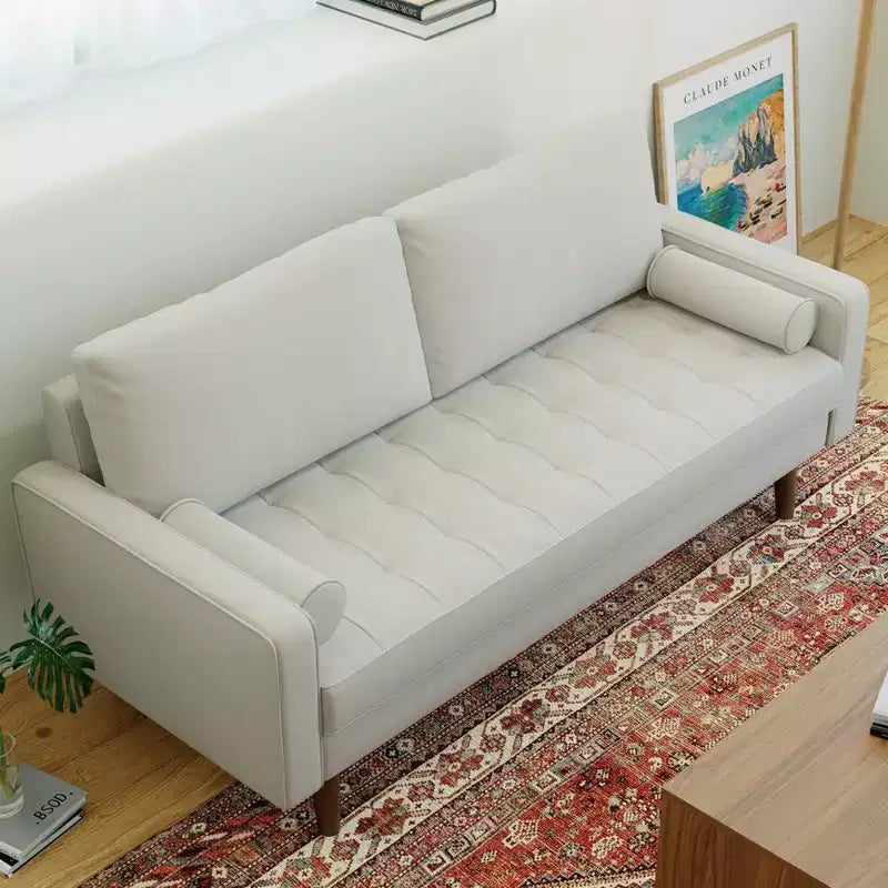 Tree City- 70 Faux Leather Loveseat Sofa, Mid-Century Modern 3-Seater Couch for Small Spaces, Apartment Living Room