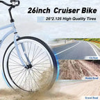 Steel Single Speed Bike 26 Inches, Steel Frame, Wide Wheels For Stability, Rear Pedal Brake, Multiple Colors Men'S Women'S Beach Cruiser Bike