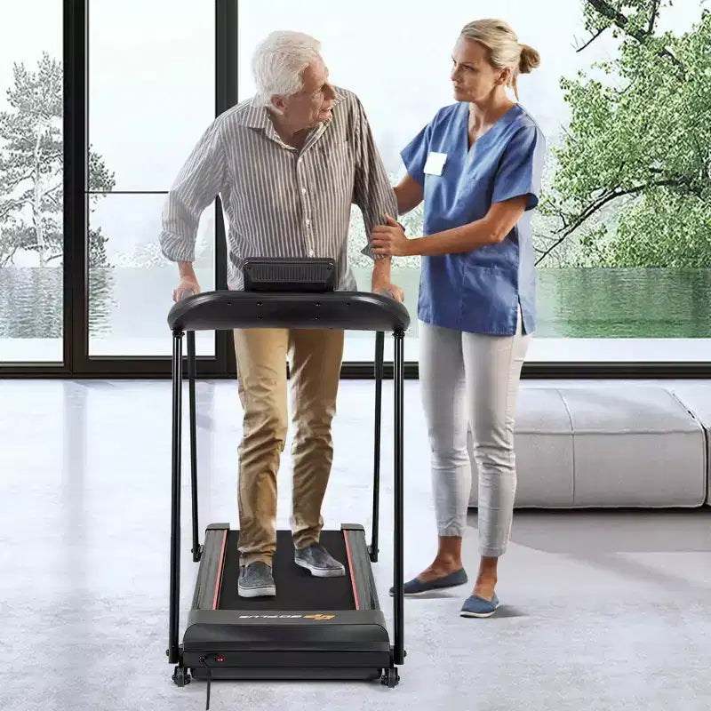 Tapis de marche Costway 2,5 CV avec longues barres d'appui pour personnes âgées, capteurs de pouls et écran LED