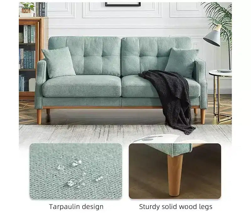 Canapé deux places GDFStudio Camain 56.7 avec boutons touffetés, étanche et pieds en bois