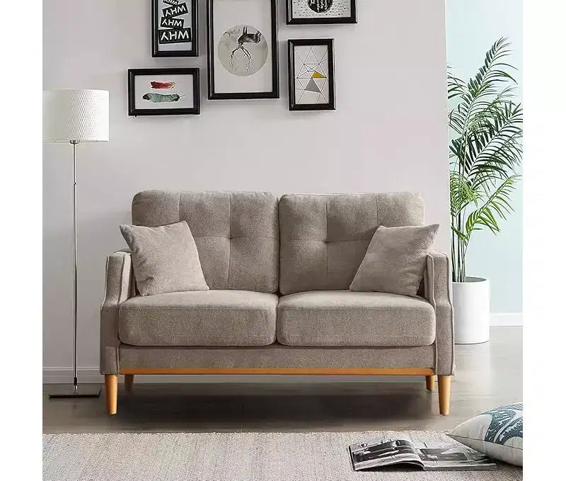 Canapé deux places GDFStudio Camain 56.7 avec boutons touffetés, étanche et pieds en bois