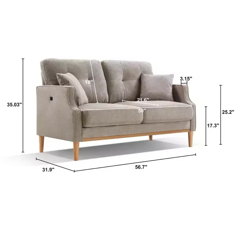 Canapé deux places GDFStudio Camain 56.7 avec boutons touffetés, étanche et pieds en bois