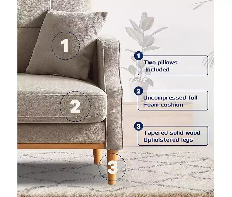 Canapé deux places GDFStudio Camain 56.7 avec boutons touffetés, étanche et pieds en bois
