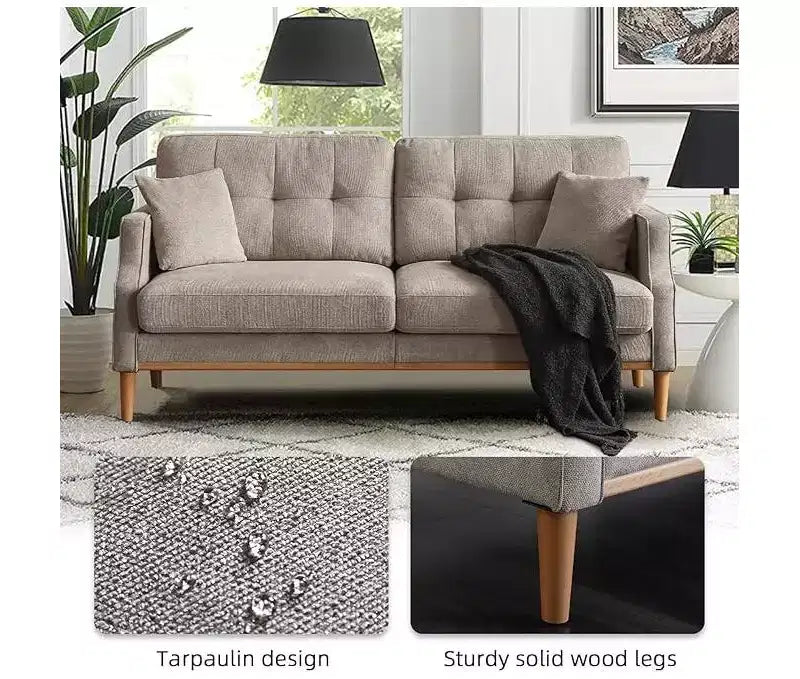 Canapé deux places GDFStudio Camain 56.7 avec boutons touffetés, étanche et pieds en bois