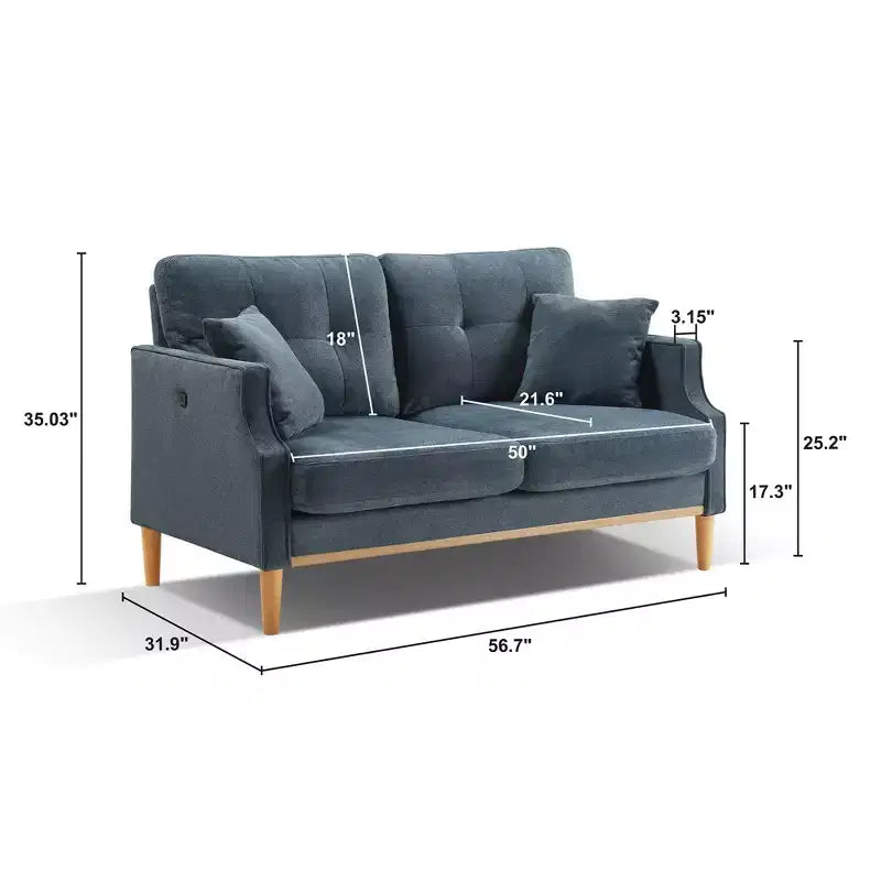 Canapé deux places GDFStudio Camain 56.7 avec boutons touffetés, étanche et pieds en bois