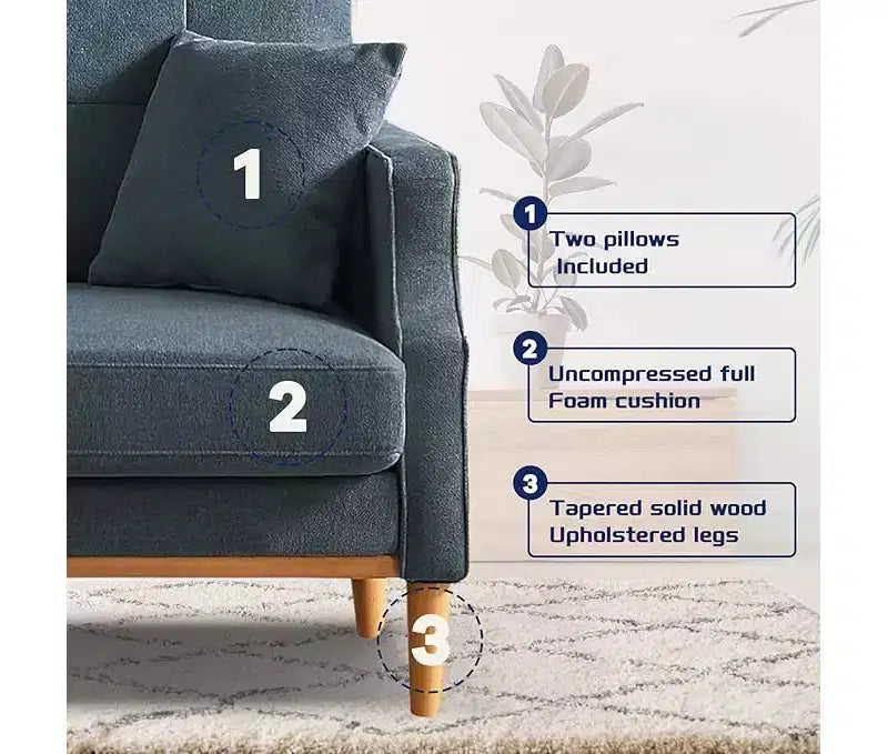 Canapé deux places GDFStudio Camain 56.7 avec boutons touffetés, étanche et pieds en bois