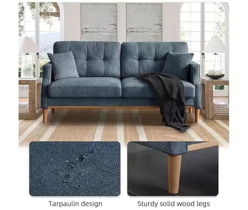 Canapé deux places GDFStudio Camain 56.7 avec boutons touffetés, étanche et pieds en bois