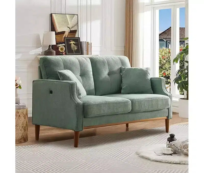 Canapé deux places GDFStudio Camain 56.7 avec boutons touffetés, étanche et pieds en bois