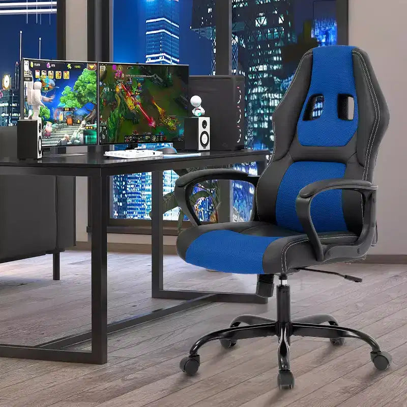 BestMassage Chaise de jeu Chaise de bureau avec soutien lombaire Hauteur réglable Cuir PU Chaise de direction pour femmes, hommes et adultes