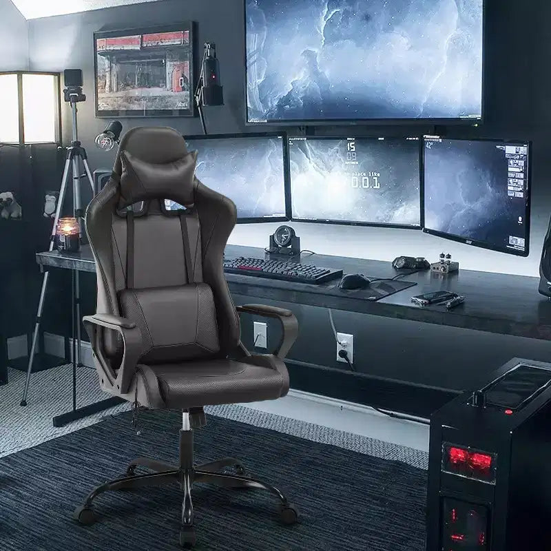 BestMassage Gaming Chair High-Back Office Chair with Lumbar Support Massage Function and PU Leather Rolling Swivel Chair for Adults and Teens