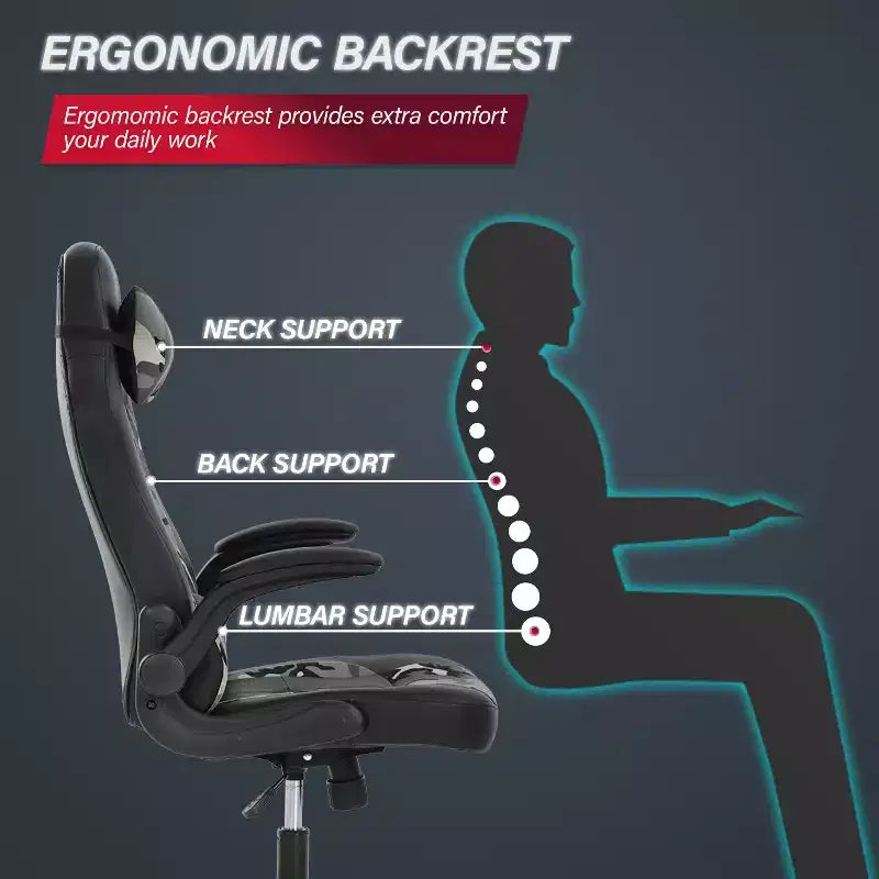 Chaise de jeu BestMassage, chaise de bureau avec support lombaire, revêtement en similicuir et base pivotante à roulettes pour le jeu sur PC et l'utilisation exécutive