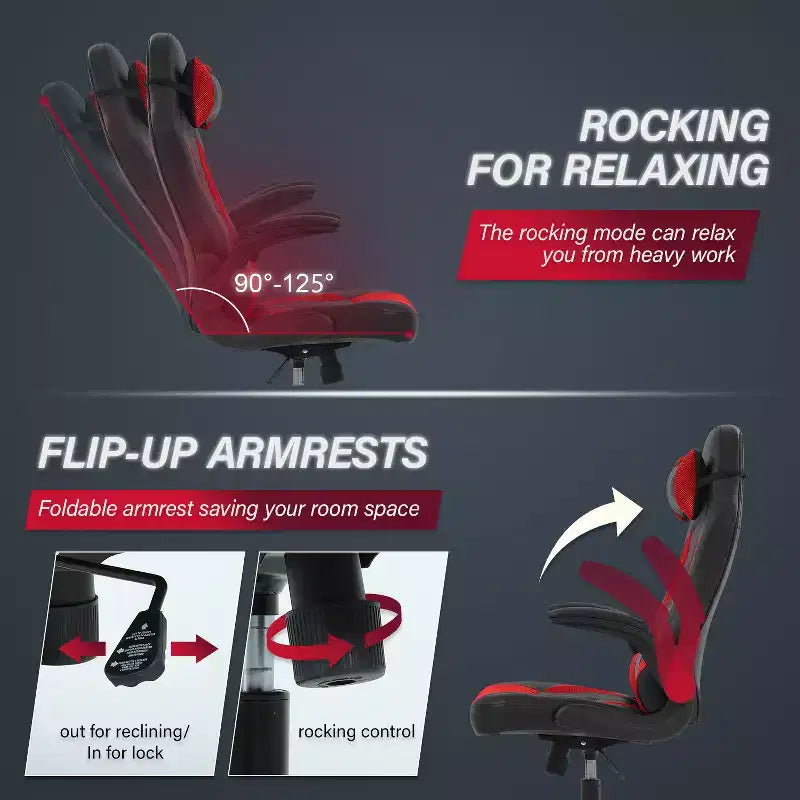 Chaise de jeu BestMassage, chaise de bureau avec support lombaire, revêtement en similicuir et base pivotante à roulettes pour le jeu sur PC et l'utilisation exécutive
