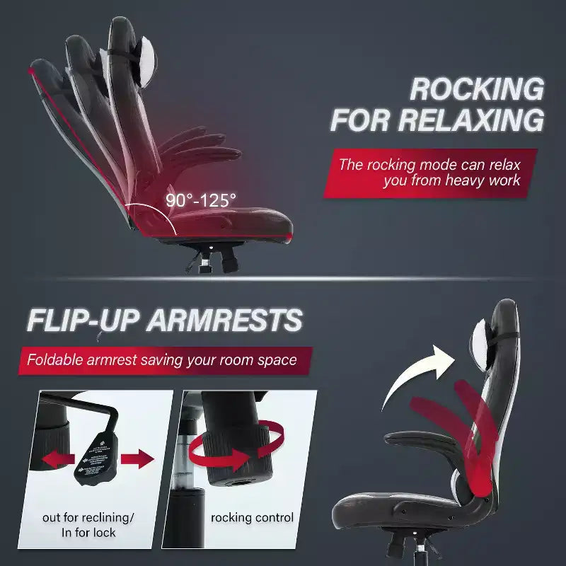 Chaise de jeu BestMassage, chaise de bureau avec support lombaire, revêtement en similicuir et base pivotante à roulettes pour le jeu sur PC et l'utilisation exécutive