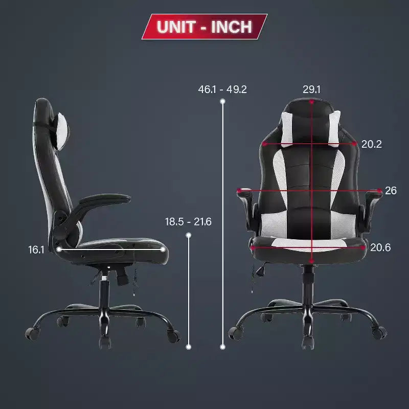 Chaise de jeu BestMassage, chaise de bureau avec support lombaire, revêtement en similicuir et base pivotante à roulettes pour le jeu sur PC et l'utilisation exécutive