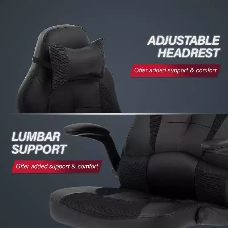 Chaise de jeu BestMassage, chaise de bureau avec support lombaire, revêtement en similicuir et base pivotante à roulettes pour le jeu sur PC et l'utilisation exécutive