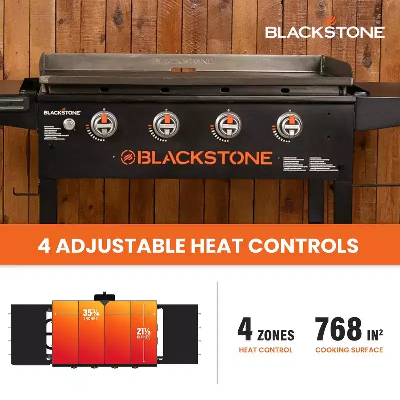 Plancha Blackstone 36 po Omnivore au propane, 4 brûleurs, barbecue d'extérieur, acier thermolaqué, surface de cuisson de 768 po², noir