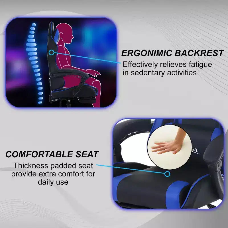 FDW Gaming Chair Racing Desk Chair with Footrest Lumbar Support Headrest Armrest Task Rolling Swivel Adjustable PC Gamer Chair