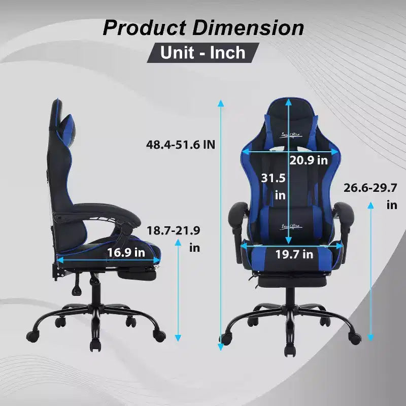 FDW Gaming Chair Racing Desk Chair with Footrest Lumbar Support Headrest Armrest Task Rolling Swivel Adjustable PC Gamer Chair