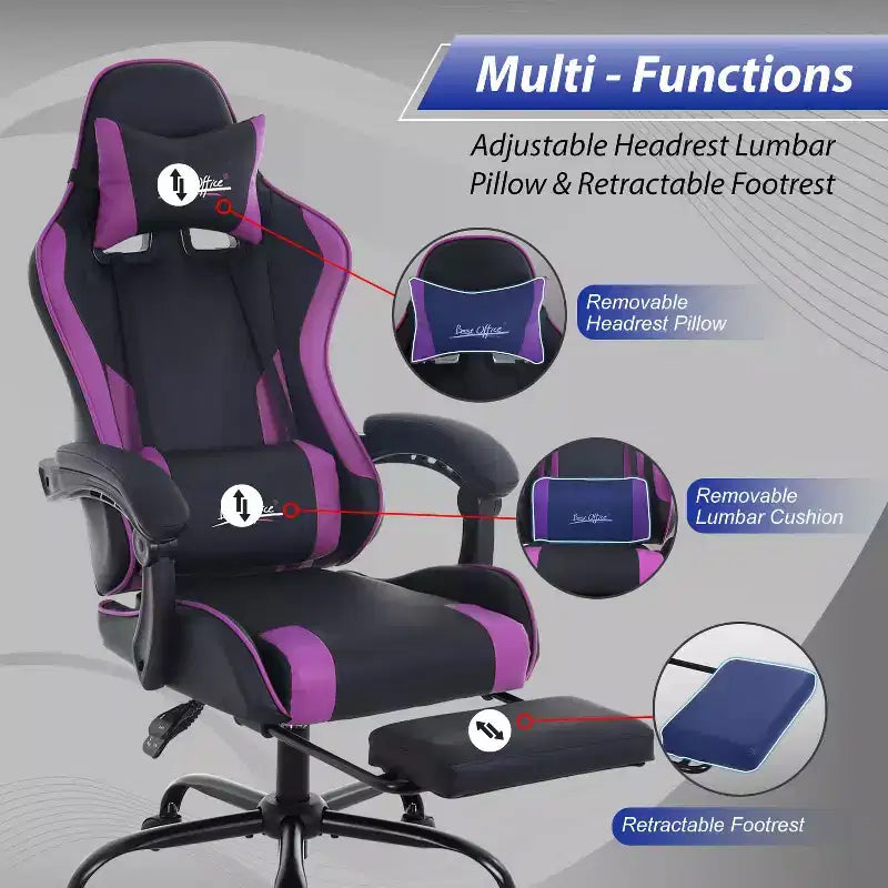 FDW Gaming Chair Racing Desk Chair with Footrest Lumbar Support Headrest Armrest Task Rolling Swivel Adjustable PC Gamer Chair