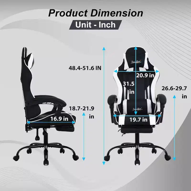 FDW Gaming Chair Racing Desk Chair with Footrest Lumbar Support Headrest Armrest Task Rolling Swivel Adjustable PC Gamer Chair