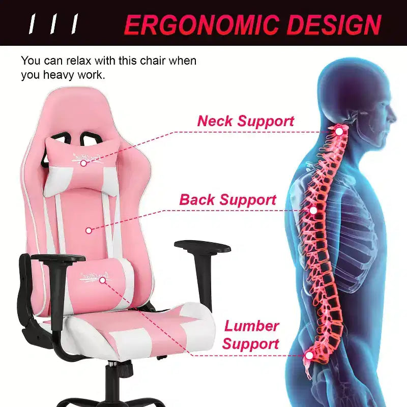 Chaise de jeu BestMassage, chaise de bureau avec support lombaire, appui-tête, accoudoirs et roulettes pivotantes pour joueurs de PC