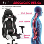Chaise de jeu BestMassage, chaise de bureau avec support lombaire, appui-tête, accoudoirs et roulettes pivotantes pour joueurs de PC