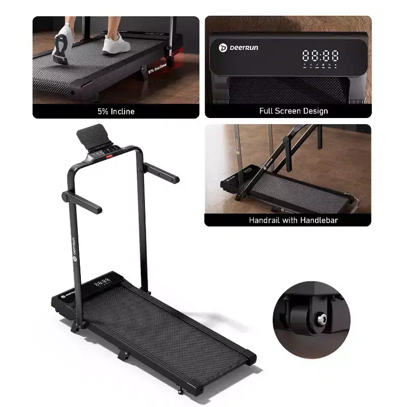 DeerRun A6 Plus 2026 Nouveau Tapis de course pliable 2-en-1 avec inclinaison de 5 %, Bluetooth et télécommande