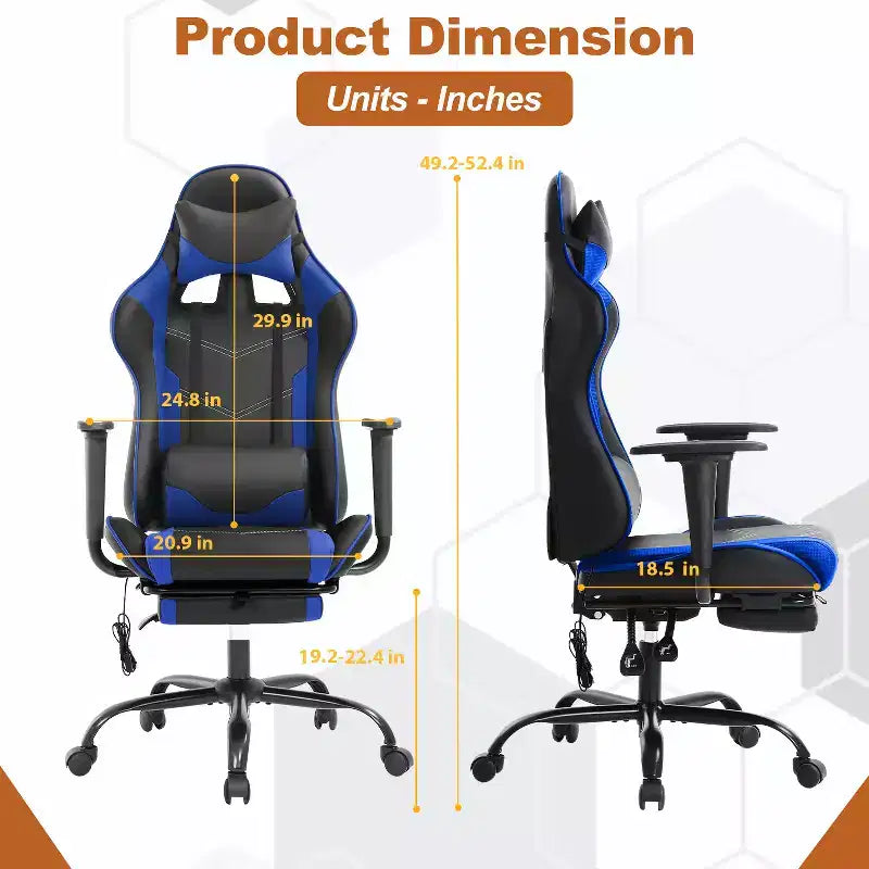 BestMassage Fauteuil de bureau gamer Racing avec fonction massage, soutien lombaire, en cuir PU pour adulte