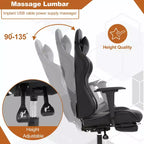 BestMassage Fauteuil de bureau gamer Racing avec fonction massage, soutien lombaire, en cuir PU pour adulte