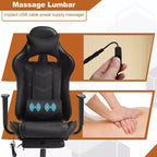 BestMassage Fauteuil de bureau gamer Racing avec fonction massage, soutien lombaire, en cuir PU pour adulte