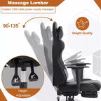 BestMassage Fauteuil de bureau gamer Racing avec fonction massage, soutien lombaire, en cuir PU pour adulte