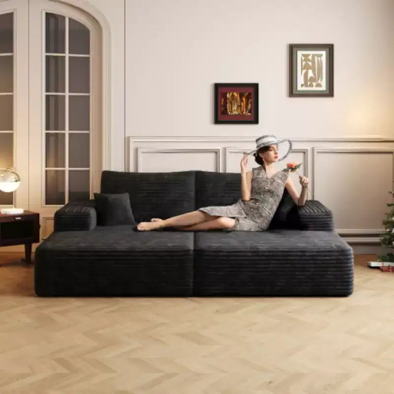 Modern Sofa With Dual sleeper, Lounger for Moviebonus room,No Assembly Required,Black