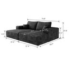 Modern Sofa With Dual sleeper, Lounger for Moviebonus room,No Assembly Required,Black