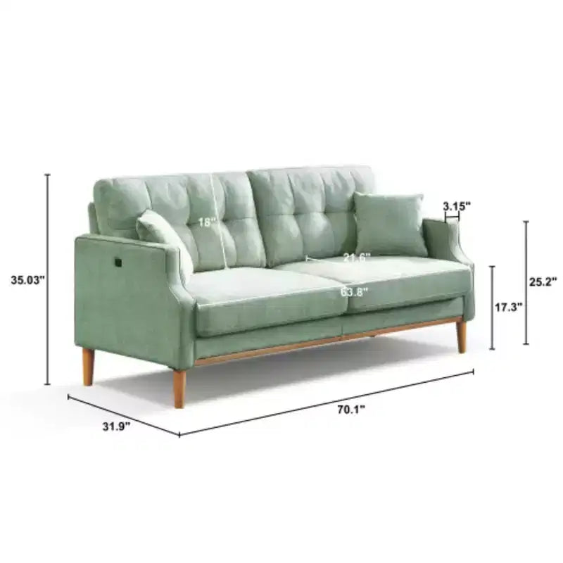 Light Grey 32 in. W x 70 in.H Polyester Three-seater Sofa With Waterproof Fabric And USB Charging Port