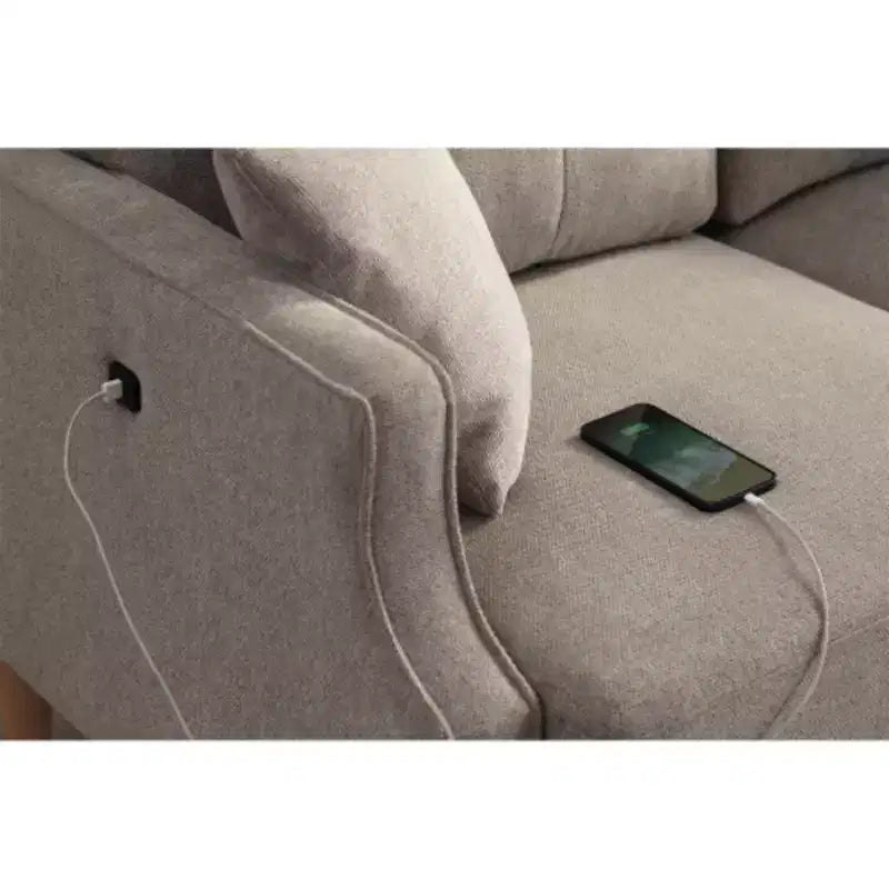Light Grey 32 in. W x 70 in.H Polyester Three-seater Sofa With Waterproof Fabric And USB Charging Port