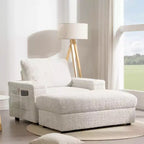 Indoor Oversized Chaise Lounge: Faux Rabbit Fur Sofa Bed with Storage, Armrests, Cup Holders - Perfect Reading Couch for Living Room or Bedroom