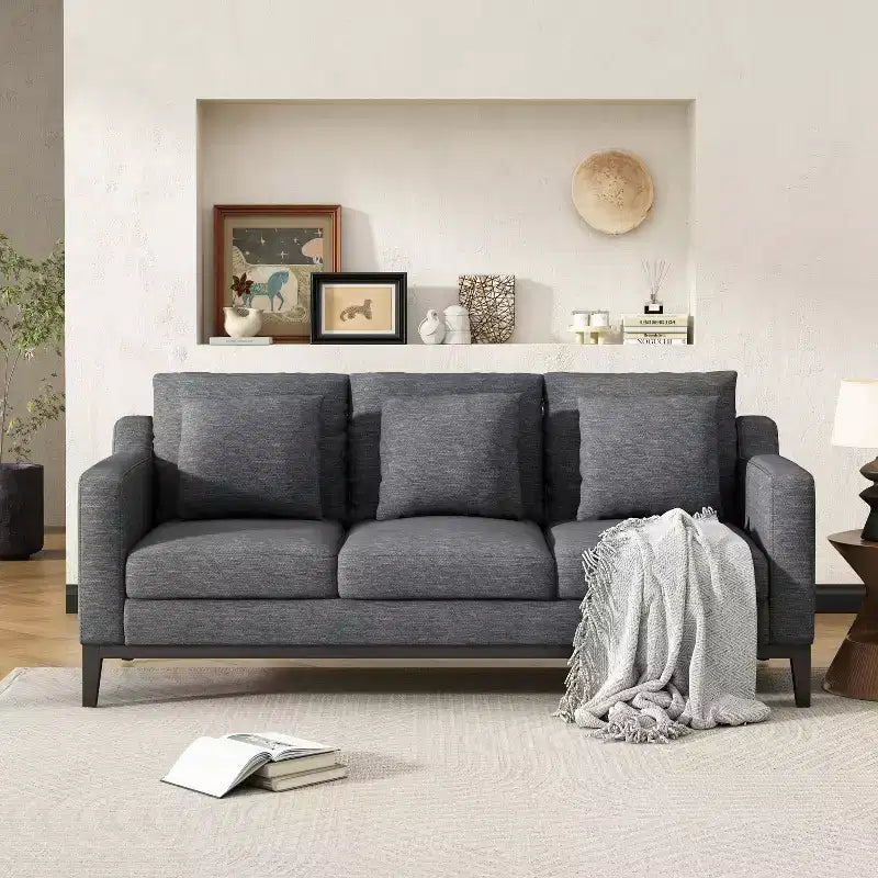 Christopher Knight Home Noxon Upholstered 3 Seater 80 W Sofa with Accent Pillow