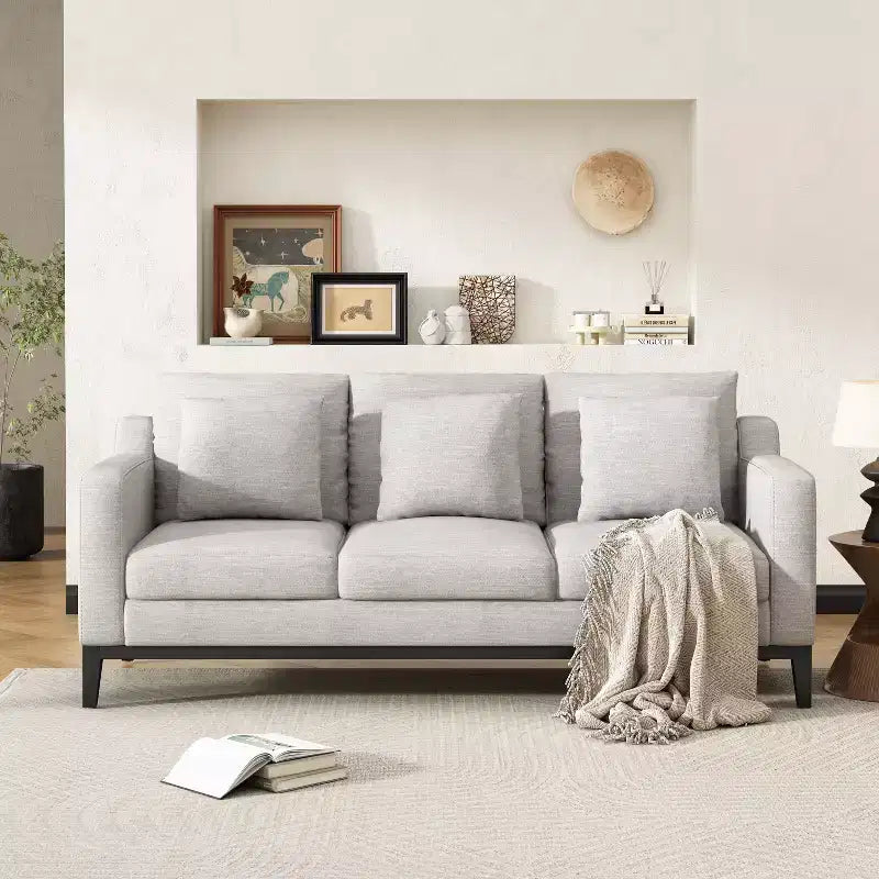 Christopher Knight Home Noxon Upholstered 3 Seater 80 W Sofa with Accent Pillow
