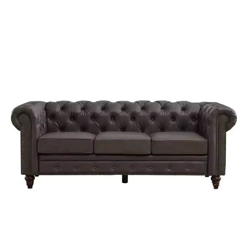 HYLEORY 84 Canapés Chesterfield en cuir pour salon, canapé 3 places à accoudoirs roulés, grand canapé avec boutons profonds et clous pour bureau et appartement