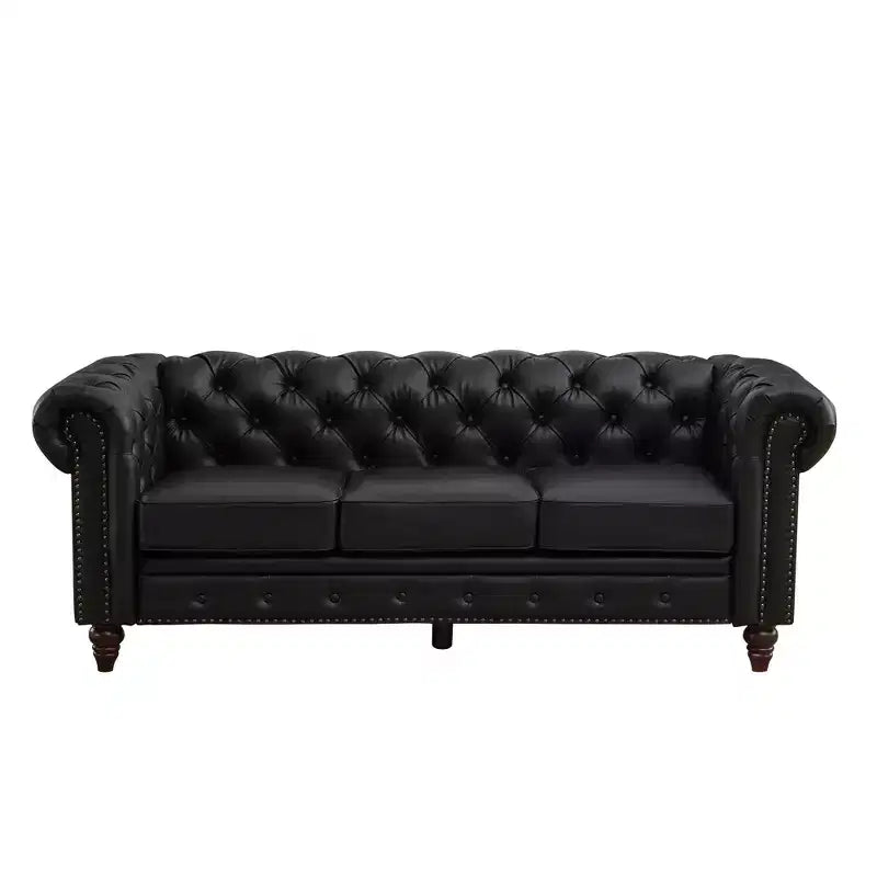 HYLEORY 84 Canapés Chesterfield en cuir pour salon, canapé 3 places à accoudoirs roulés, grand canapé avec boutons profonds et clous pour bureau et appartement