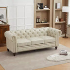 HYLEORY 84 Canapés Chesterfield en cuir pour salon, canapé 3 places à accoudoirs roulés, grand canapé avec boutons profonds et clous pour bureau et appartement