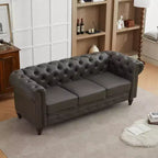 HYLEORY 84 Canapés Chesterfield en cuir pour salon, canapé 3 places à accoudoirs roulés, grand canapé avec boutons profonds et clous pour bureau et appartement