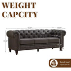 HYLEORY 84 Canapés Chesterfield en cuir pour salon, canapé 3 places à accoudoirs roulés, grand canapé avec boutons profonds et clous pour bureau et appartement