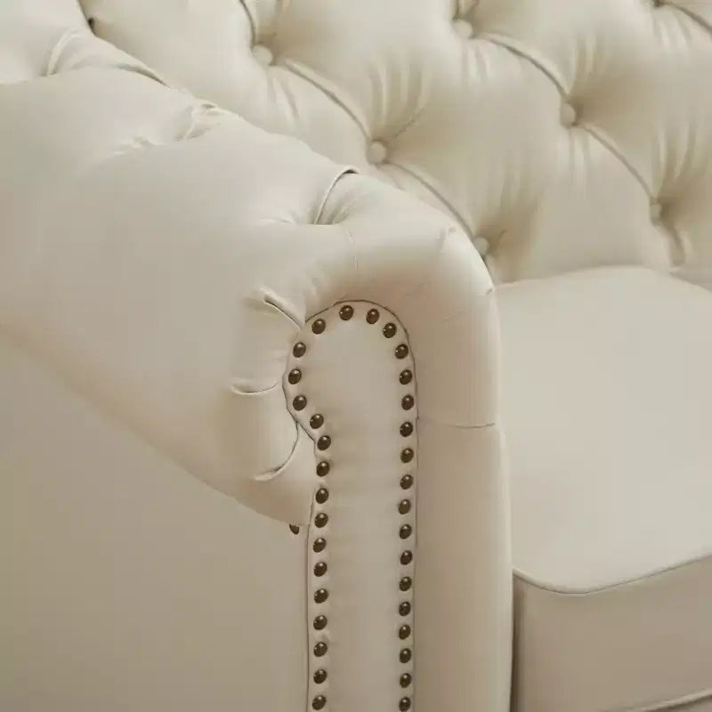 HYLEORY 84 Canapés Chesterfield en cuir pour salon, canapé 3 places à accoudoirs roulés, grand canapé avec boutons profonds et clous pour bureau et appartement