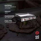 GasOne 3 Burner Flat Top Grill  Auto Ignition Propane Portable Tabletop Gas Grill Premium Stainless Steel Body with Pre Season Griddle and Drip Tray