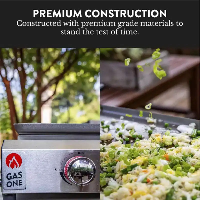 GasOne 3 Burner Flat Top Grill  Auto Ignition Propane Portable Tabletop Gas Grill Premium Stainless Steel Body with Pre Season Griddle and Drip Tray